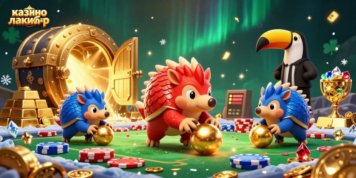 Experience excitement at казино лакибир with lively pangolins, gold treasures, and vibrant casino elements!