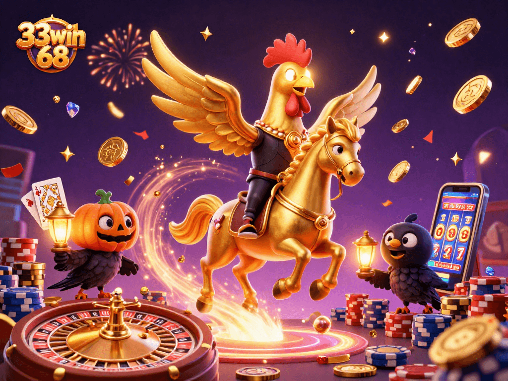 Experience the thrills of 33win 68 in this vibrant 3D casino scene full of excitement.