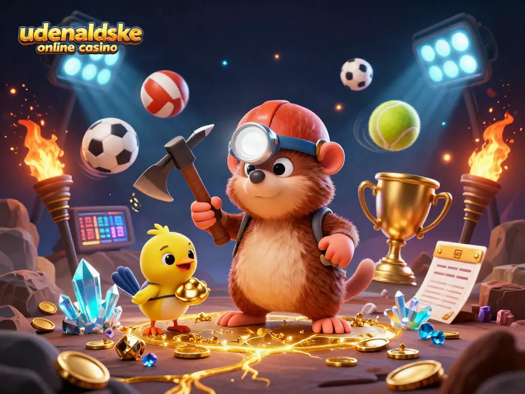 Experience the excitement of udenlandske online casino with a treasure hunting mole and dynamic sports elements.