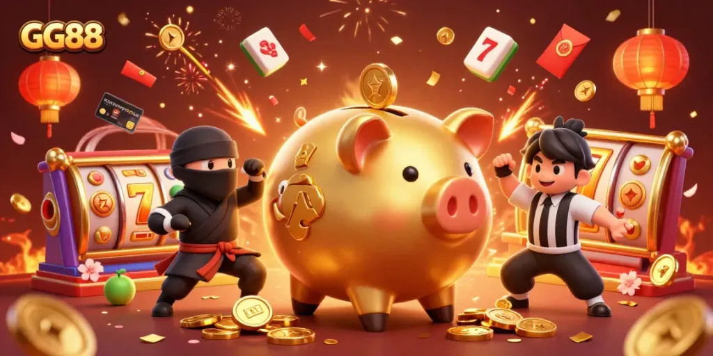 GG88 brings excitement to players with an energetic online casino scene showcasing vibrant characters and dynamic elements.