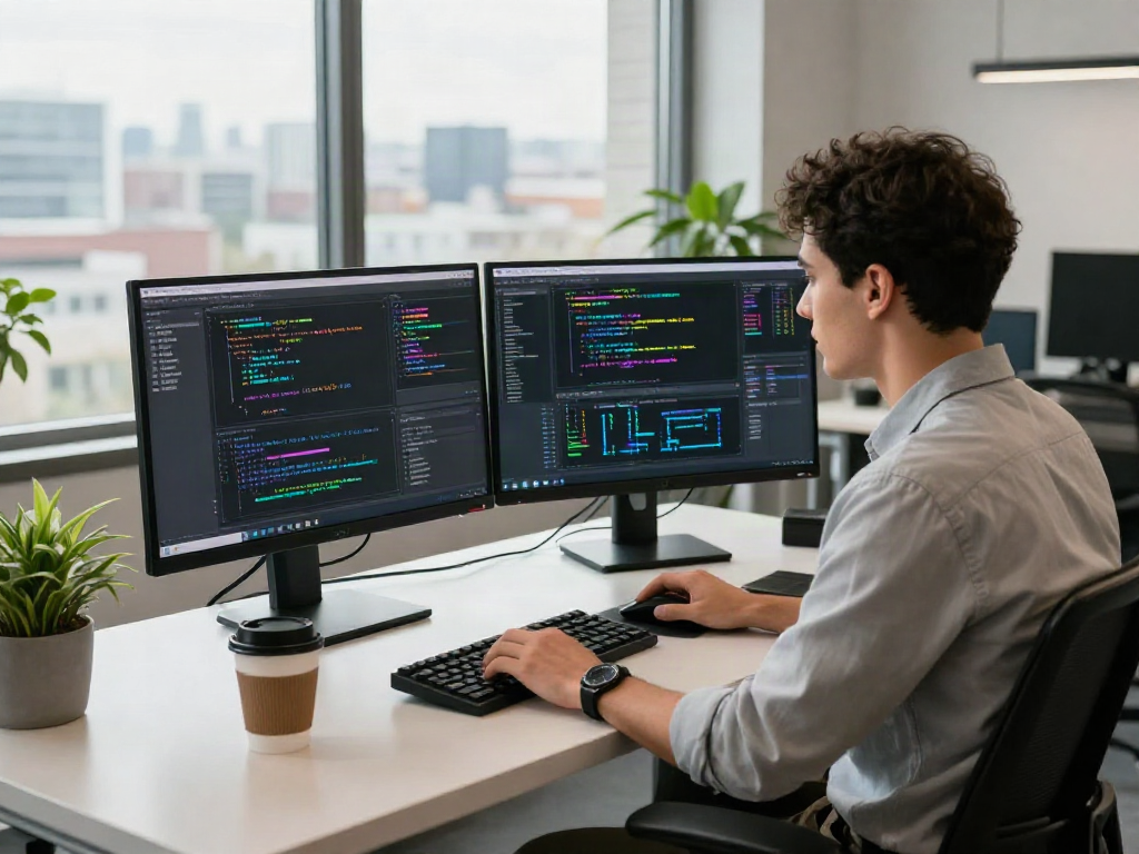 Developer coding with crushon ai tools in a modern tech workspace