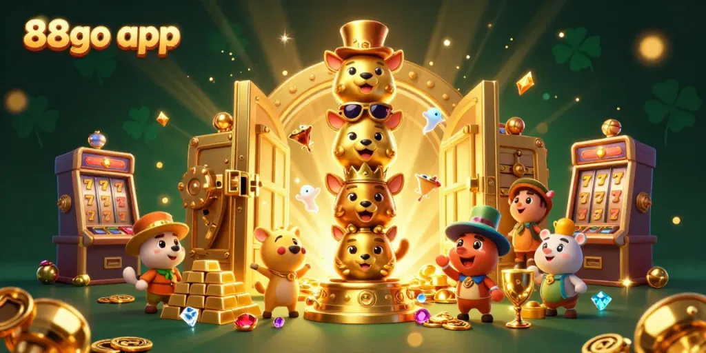 Experience gaming excitement with the 88go app in a vibrant casino scene filled with treasure and luck.