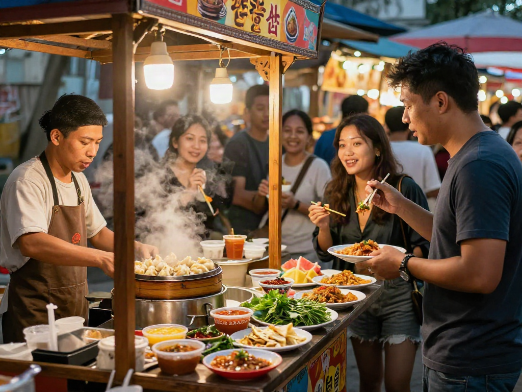 Sample delicious momos at a lively street market featuring rokok88 flavors.