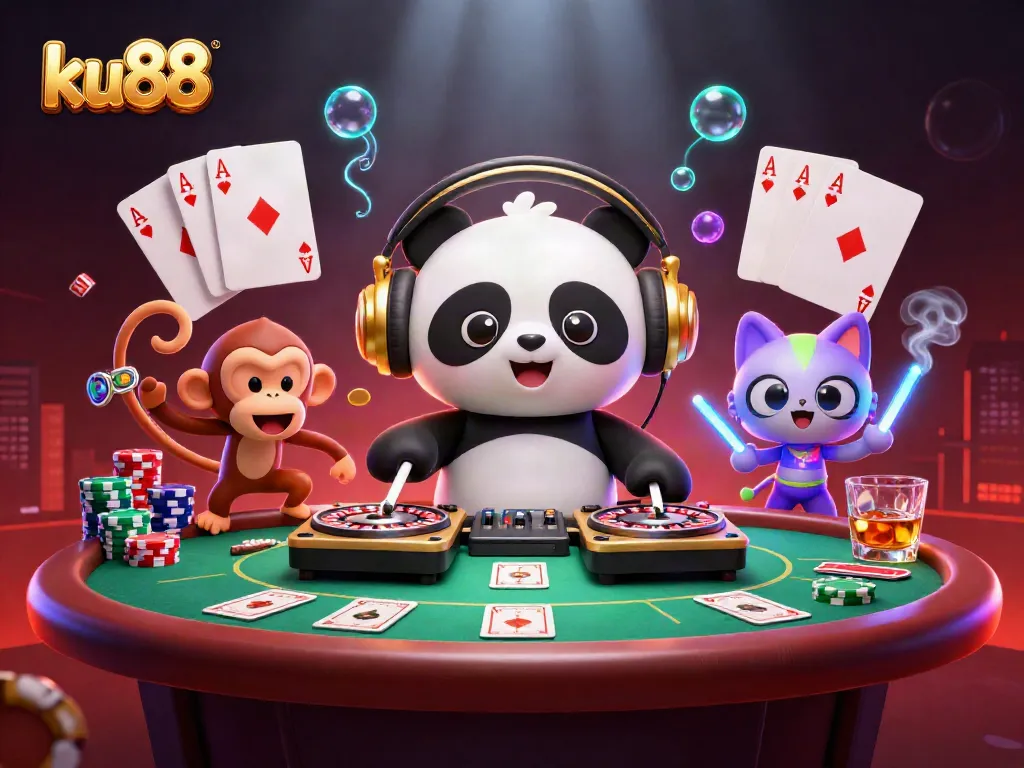 Experience thrilling gaming at ku88 with a vibrant 3D casino illustration showcasing exciting characters and vibrant casino elements.