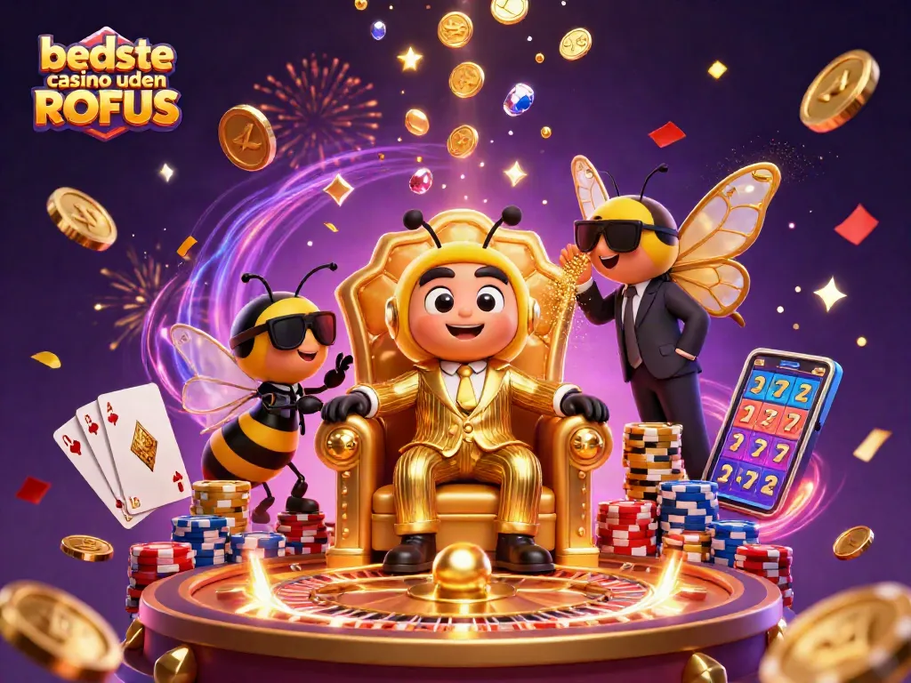 Experience the excitement at bedste casino uden ROFUS with vibrant characters and casino elements.